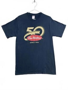Tim Hortons 50th Anniversary T-Shirt Black on JERZEES Tag Size Medium